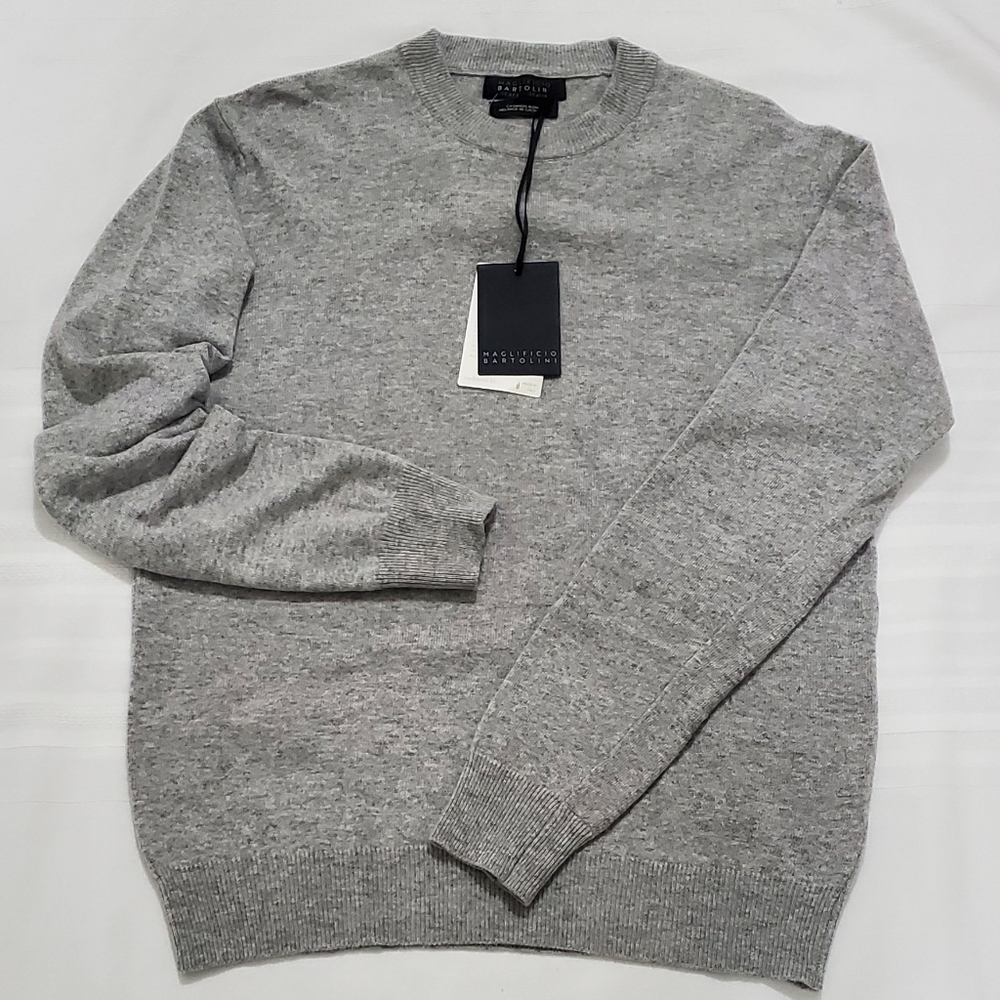 NWT Maglificio Bartolini Cashmere Blend Crewneck Men Grey Sweater Italy